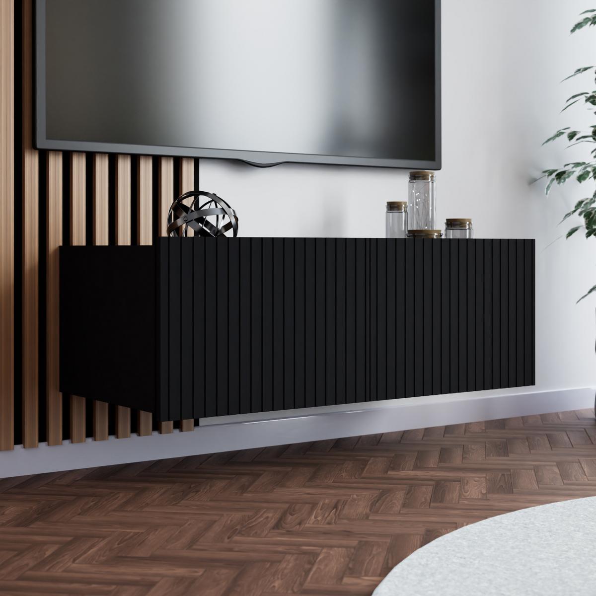 LOWBOARD Kavell mit 2 Türen, 100 cm, stehend/hängend, schwarz matt - Schwarz, Holzwerkstoff (100/37.5/43cm) - Beautysofa