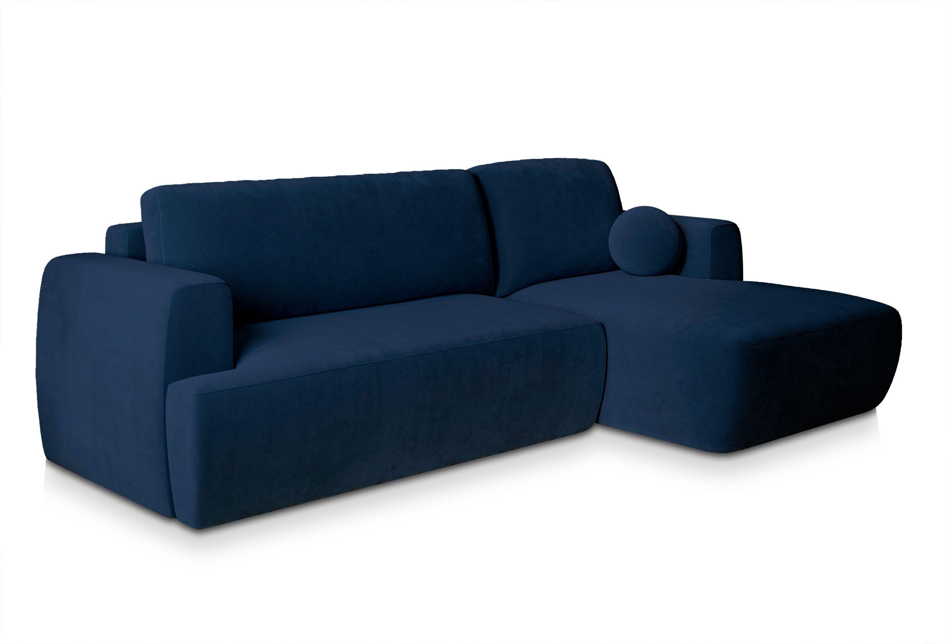 ECKSOFA SENTI K R-S Blau Plüsch-Stoff mit Schlaffunktion - Blau/Schwarz, Holz/Kunststoff (246/148cm) - MASSENO