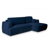 ECKSOFA SENTI K R-S Blau Plüsch-Stoff mit Schlaffunktion - Blau/Schwarz, Holz/Kunststoff (246/148cm) - MASSENO