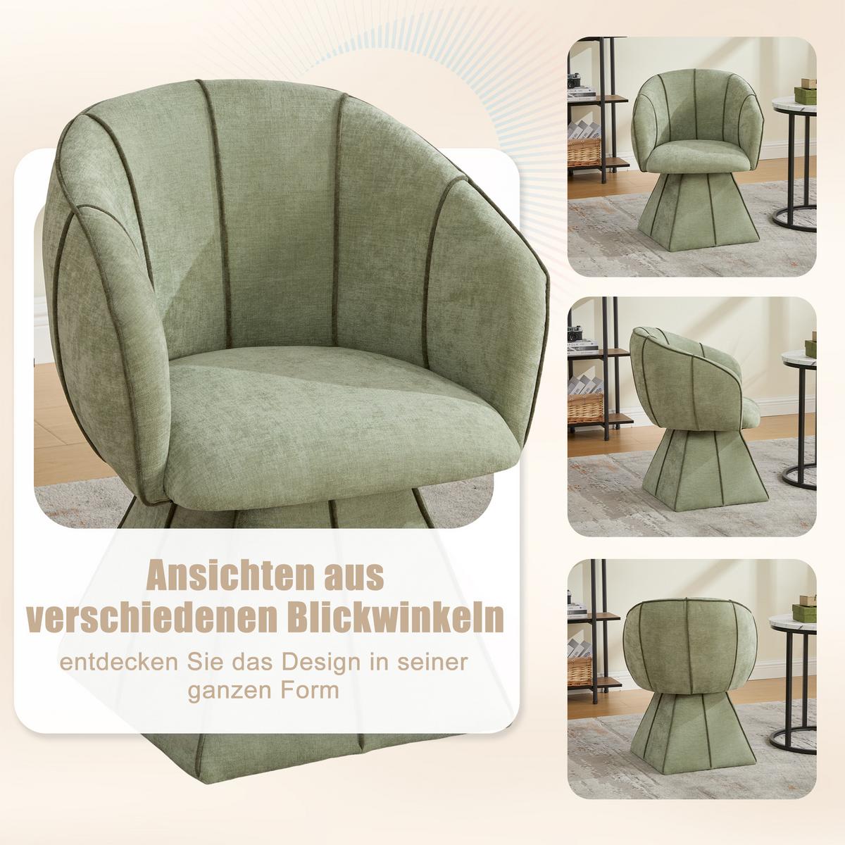 DREHSTUHL 360° Chenille Ergonomischer Sessel Wohnzimmer & Schlafzimmer - Olivgrün, Textil (56/74.5/54cm) - Urban Meuble