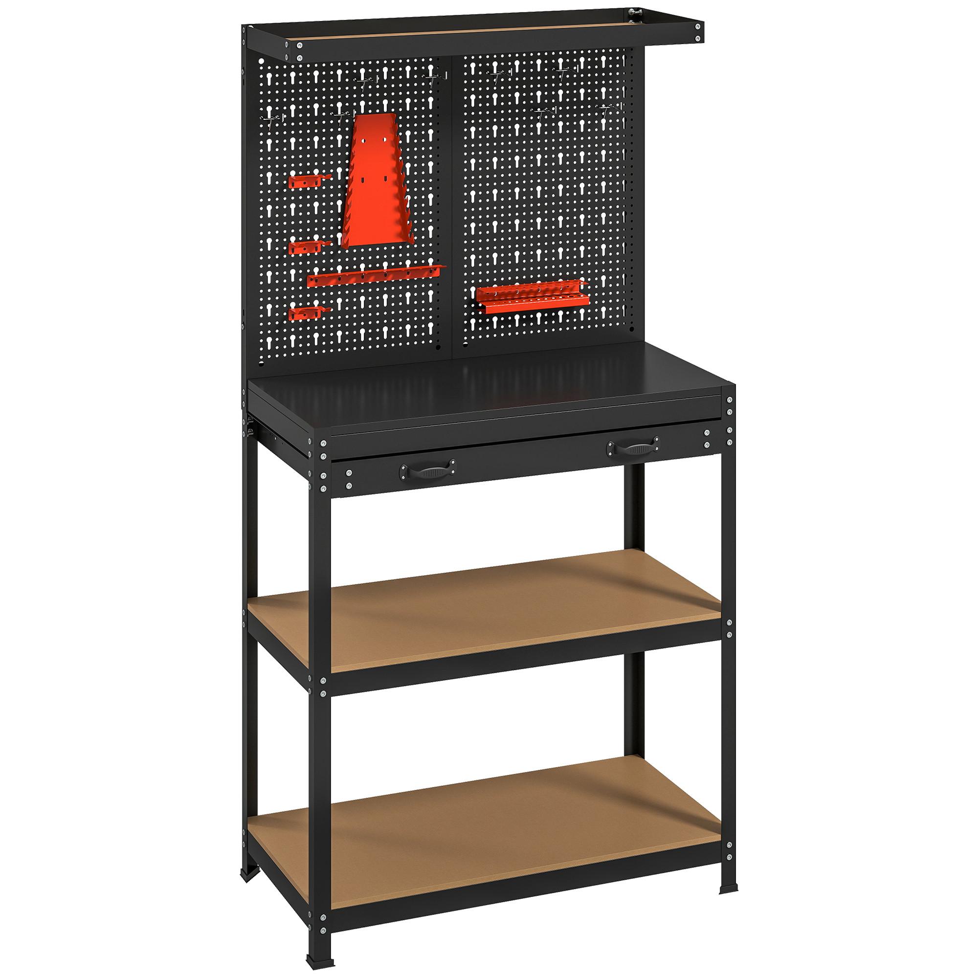 WERKBANK MDF Metall Schwarz - Schwarz, Metall (80/40.5/155cm) - HOMCOM