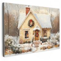 LEINWANDBILD Weihnachten - Zuhause - Winter - Schnee Deko Schlafzimmer 30x20 cm - Creme, Textil (30/20cm) - MuchoWow