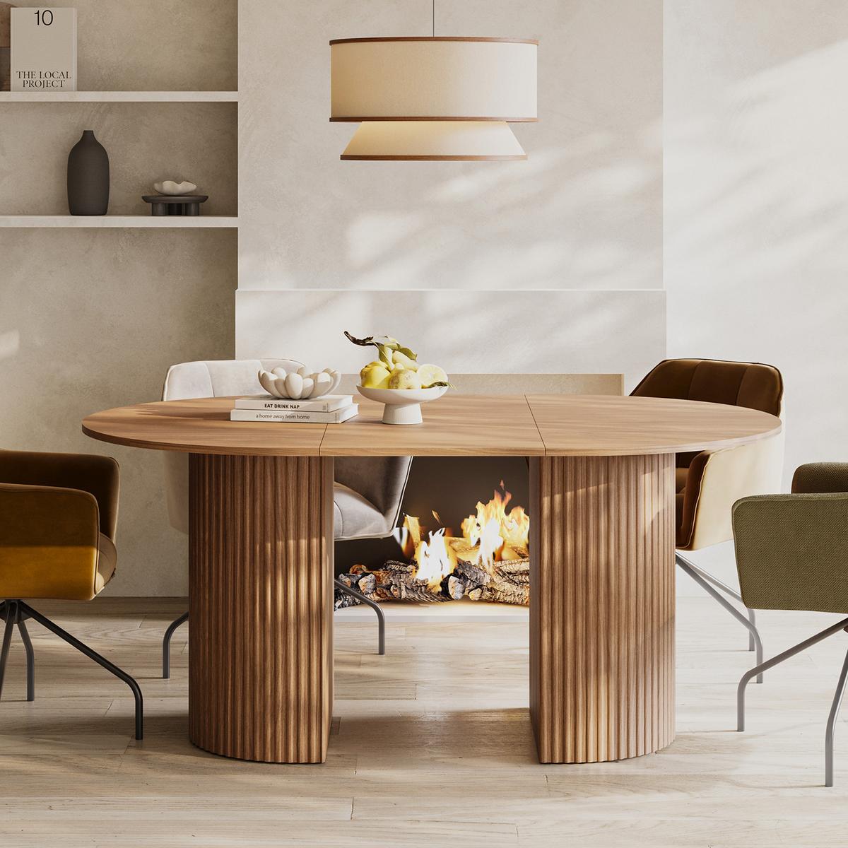 ESSTISCH Carlo, Runder ausziehbarer 120-220 cm, Walnuss - Walnussfarben, Holzwerkstoff (110/120/77cm) - Beautysofa