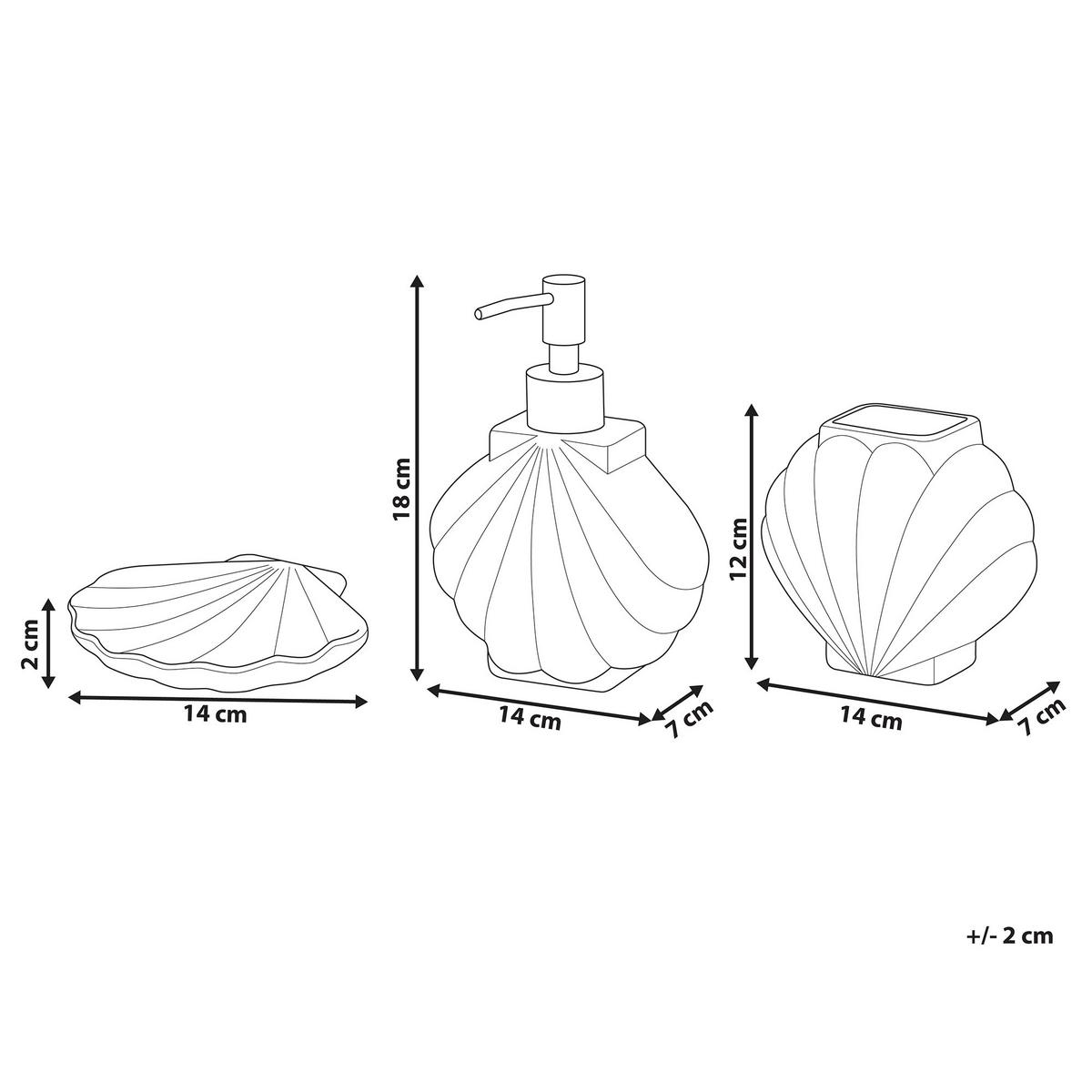 BADEZIMMER Set 3-teilig Keramik weiß Muschelform Shell - Weiß, Stein (14/18/7cm) - Beliani