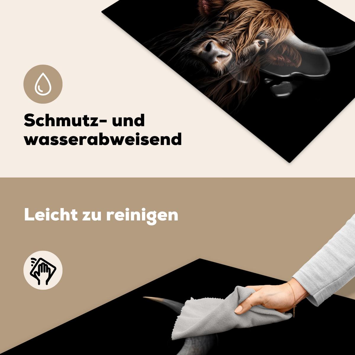 HERDABDECKPLATTE Schottischer Highlander - Porträt - Schwarz - Tier Ceranfeldabdeckung 85x52 cm - Braun, Kunststoff (85/52/0.2cm) - MuchoWow
