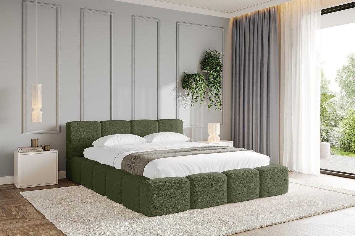 POLSTERBETT mit Bettkasten und Lattenrost, Bett mit Matratze H3/H4, Kopfteil, Boxbett, Doppelbett mit Stauraum - NATA-v1 160x200 Grün - Grün, Holzwerkstoff/Textil (160/200cm) - ALTDECOR