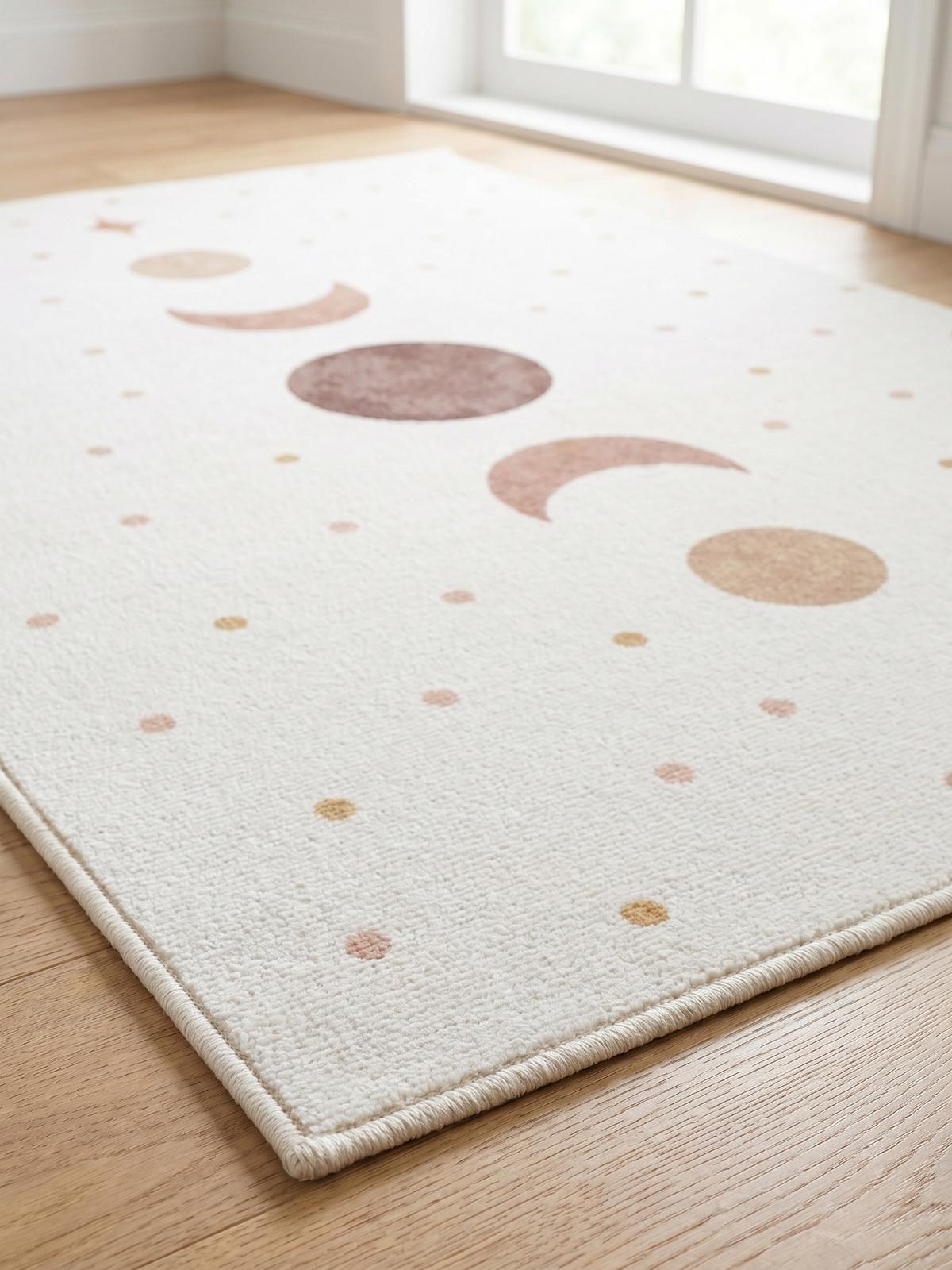 TEPPICH Kurzflor Waschbar TINO in Creme, mit Mondphasen-Motiv, 140 x 200 cm - Beige, Textil (200/140cm) - KADIMA DESIGN