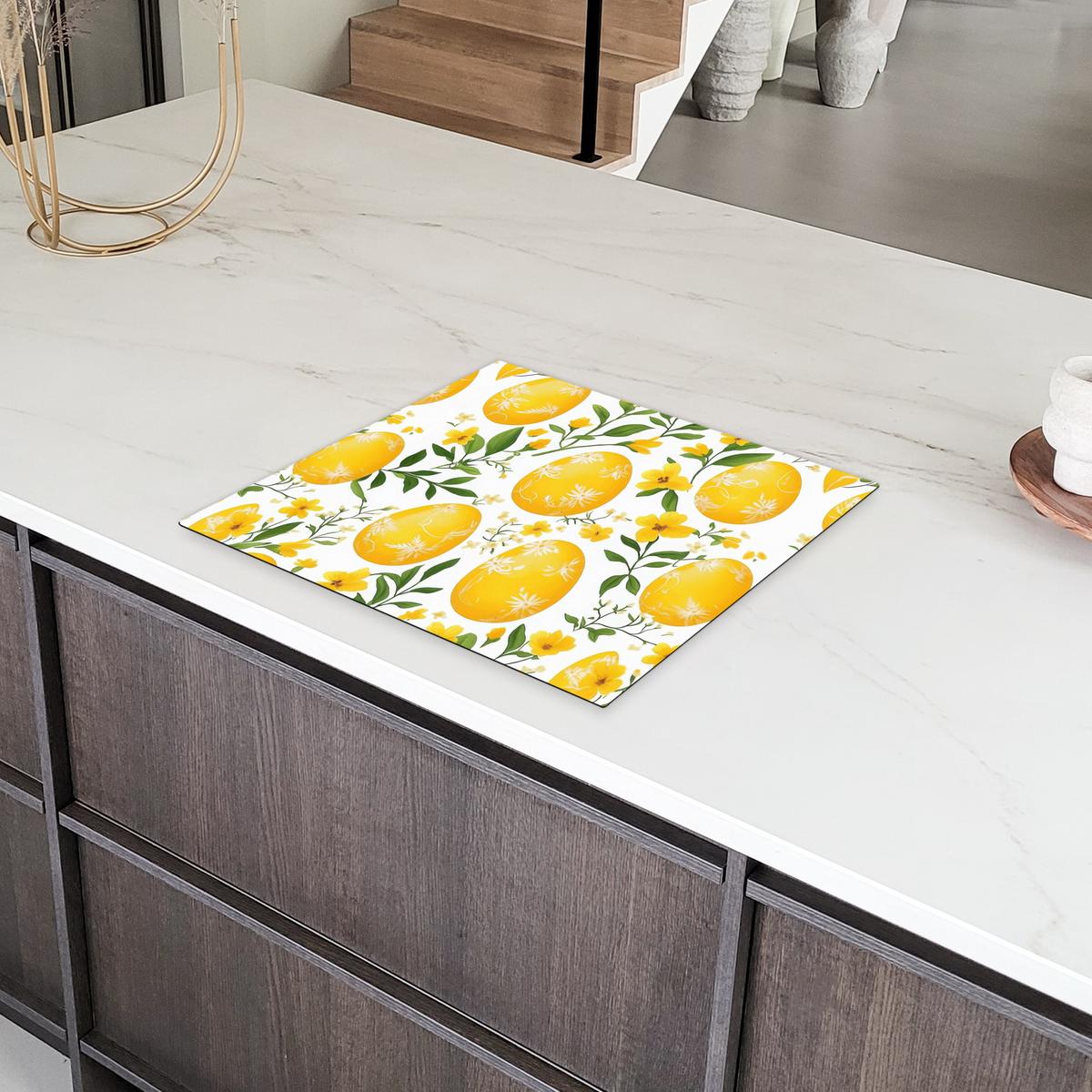 HERDABDECKPLATTE Blumen - Ostereier - Gelb Abdeckung Ceranfeld 58.3x51.3 cm - Gelb, Kunststoff (58.3/51.3/0.2cm) - MuchoWow