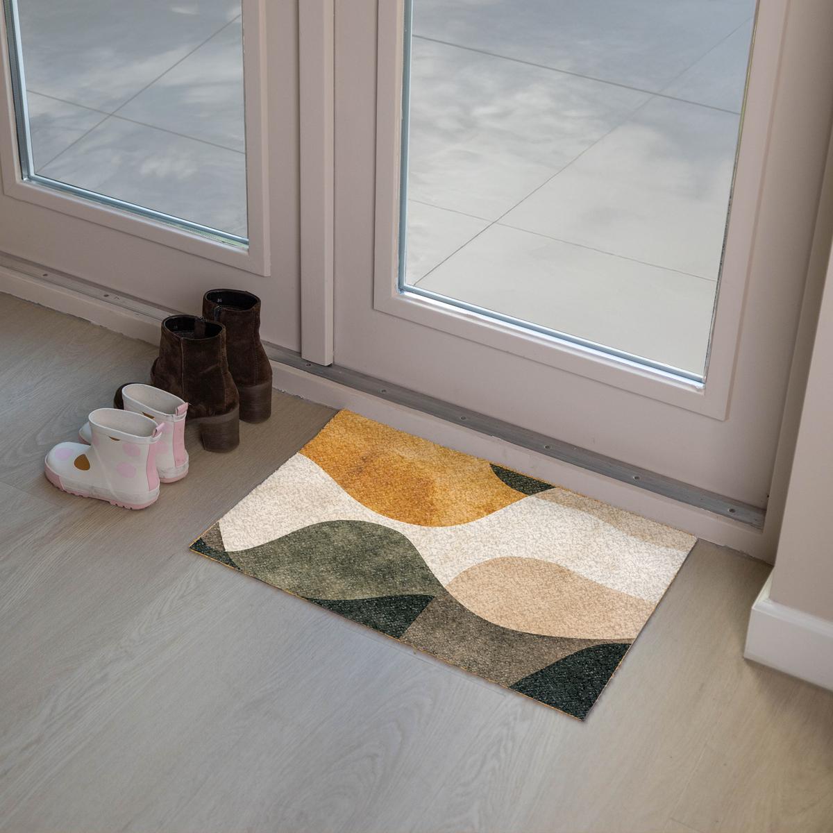 FUSSMATTE Formen - Ockergelb - Abstrakt Flurteppich 60x40 cm - Multicolor, Kunststoff (60/0.4cm) - MuchoWow