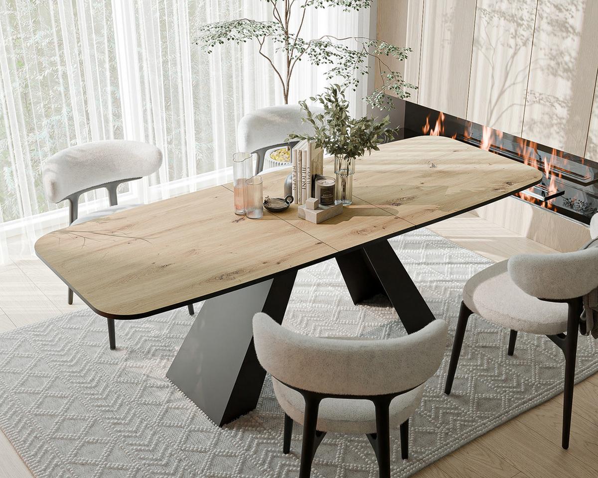 AUSZIEHTISCH ZENITH 180/90/76 cm mit Metallgestell, Schwarz / Artisan-Eiche - Schwarz/Eiche Artisan, Holzwerkstoff/Metall (90/180/76cm) - Idohome