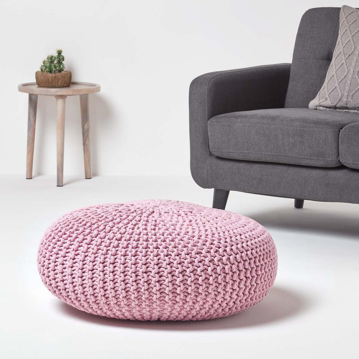 STRICK-POUF rosa, Bodenkissen rund 70/70/23 cm - Rosa, Textil (70/23/70cm) - Homescapes