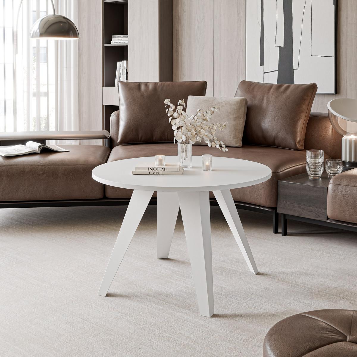 COUCHTISCH FERRO 75/50 cm runden, Weiß / Arktisweiß - Weiß, Metall (75/75/50cm) - Idohome