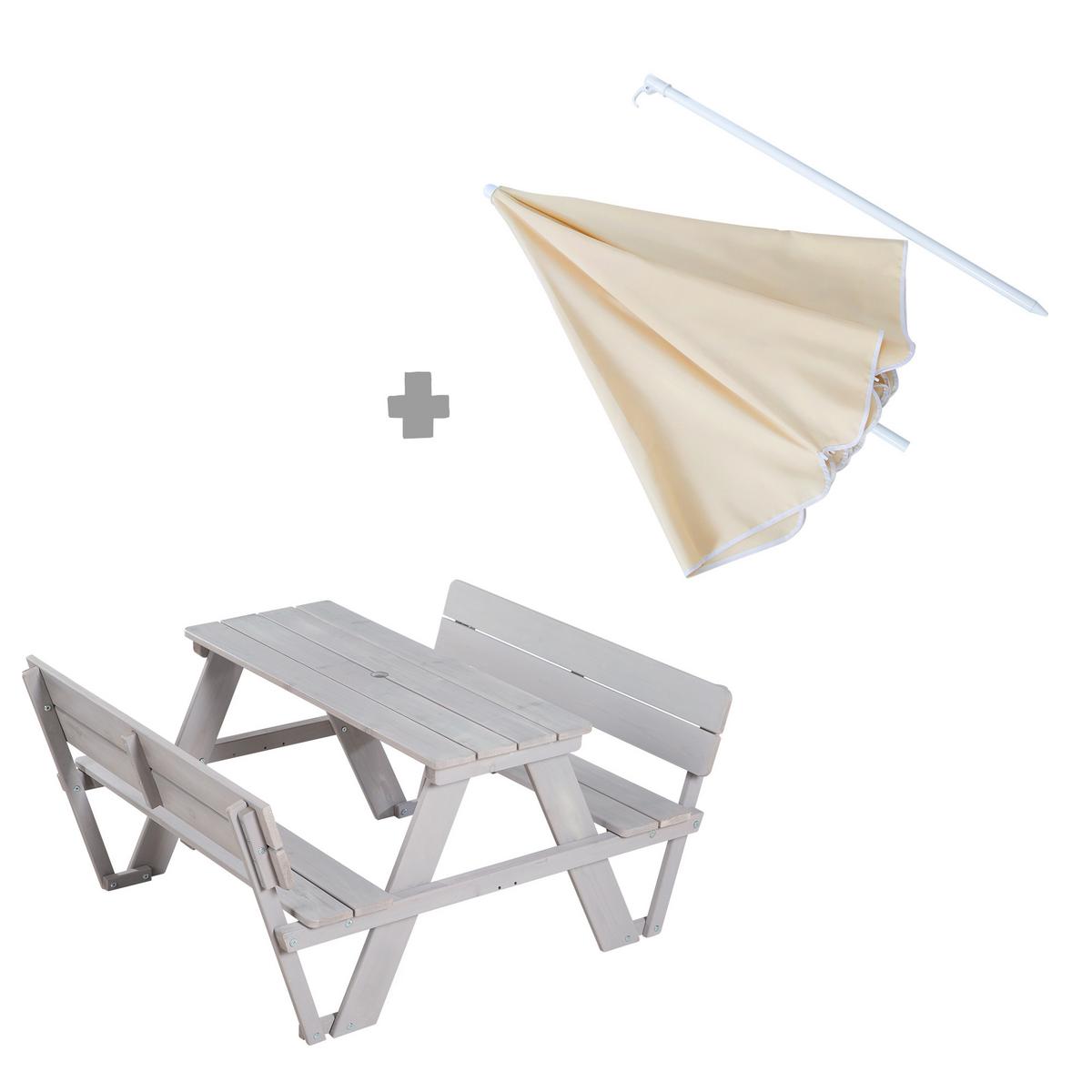 KINDERSITZGRUPPE PICKNICK for 4' Outdoor + mit Lehne mit Schirm Set - Hellgrau, Holz - Roba