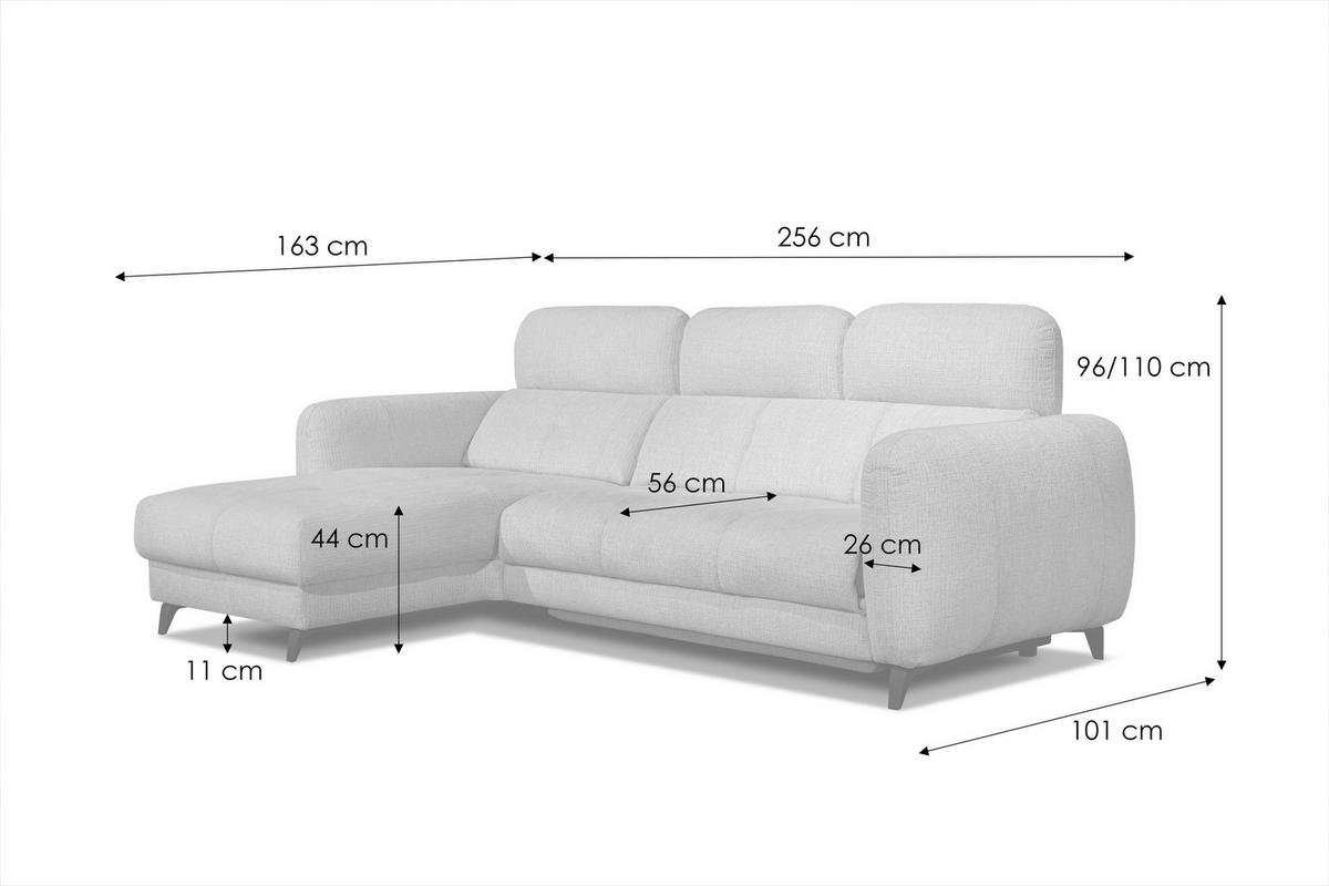 ECKSOFA SVEN 3-Sitzer, 1 Relax XL, verstellbare Kopfstützen, olivgrün - Schwarz/Olivgrün, Holzwerkstoff/Textil (256/163cm) - Wozimo