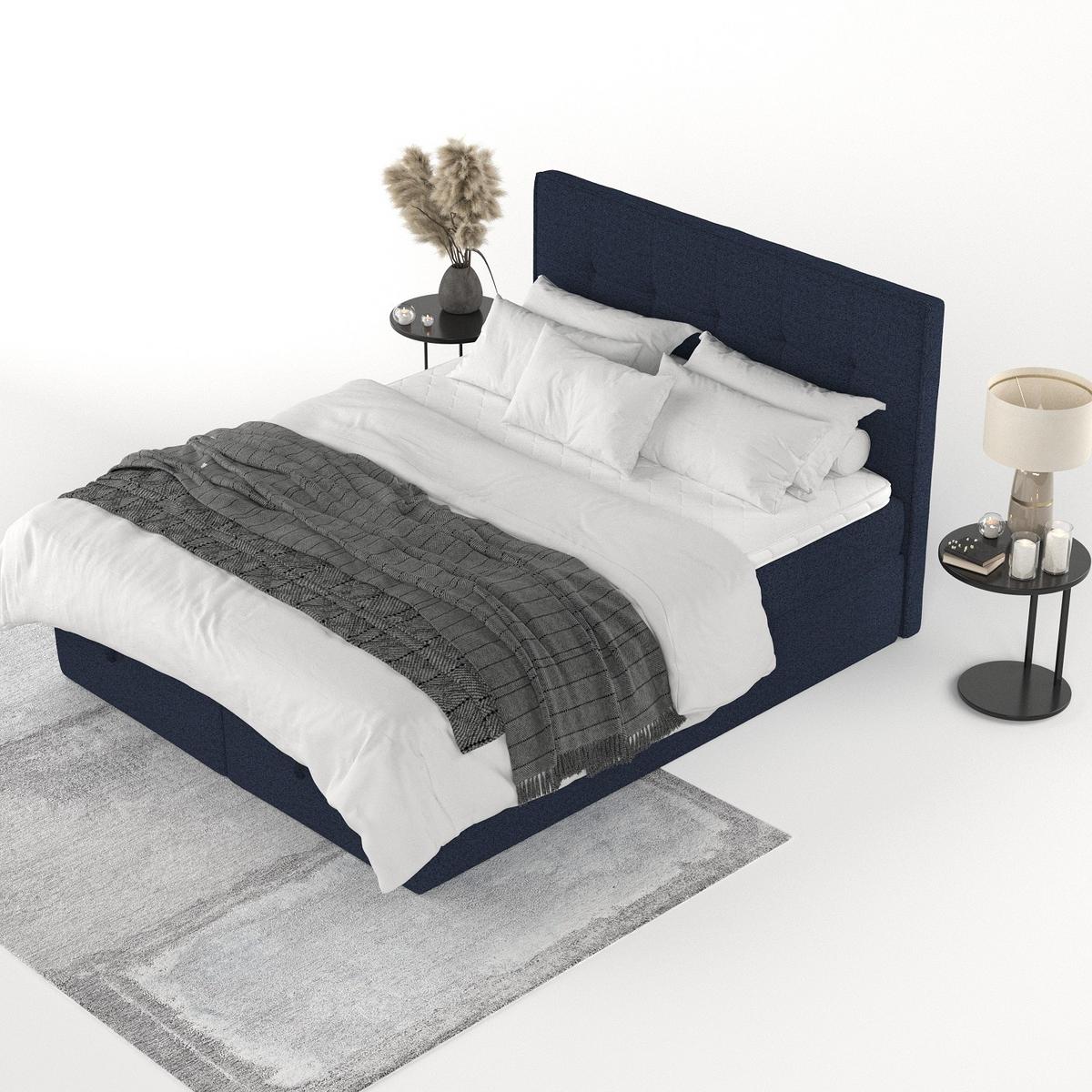 BOXBETT Tivra 160/200 cm Marineblau im Riva Stoff - Schwarz/Dunkelblau, Holz/Holzwerkstoff (160/200cm) - AltaBeds