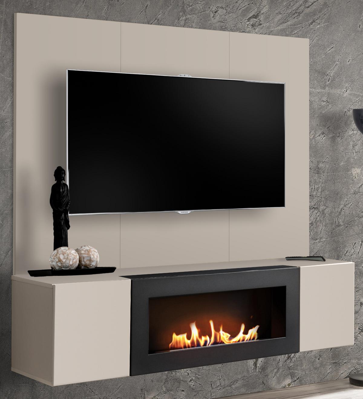 TV-LOWBOARD Kaschmir 160 cm hängend, Set inklusive Ethanol Kamin und Wandpaneel - Kaschmir, Holzwerkstoff (160/158/40cm) - Inn.Furn