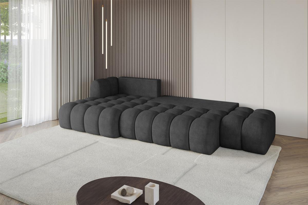 ECKSOFA mit Schlaffunktion Ottomane Links OLEA-L2 321x164x75 Dunkelgrau Velours - Dunkelgrau/Schwarz, Holzwerkstoff/Kunststoff (321/164cm) - ALTDECOR