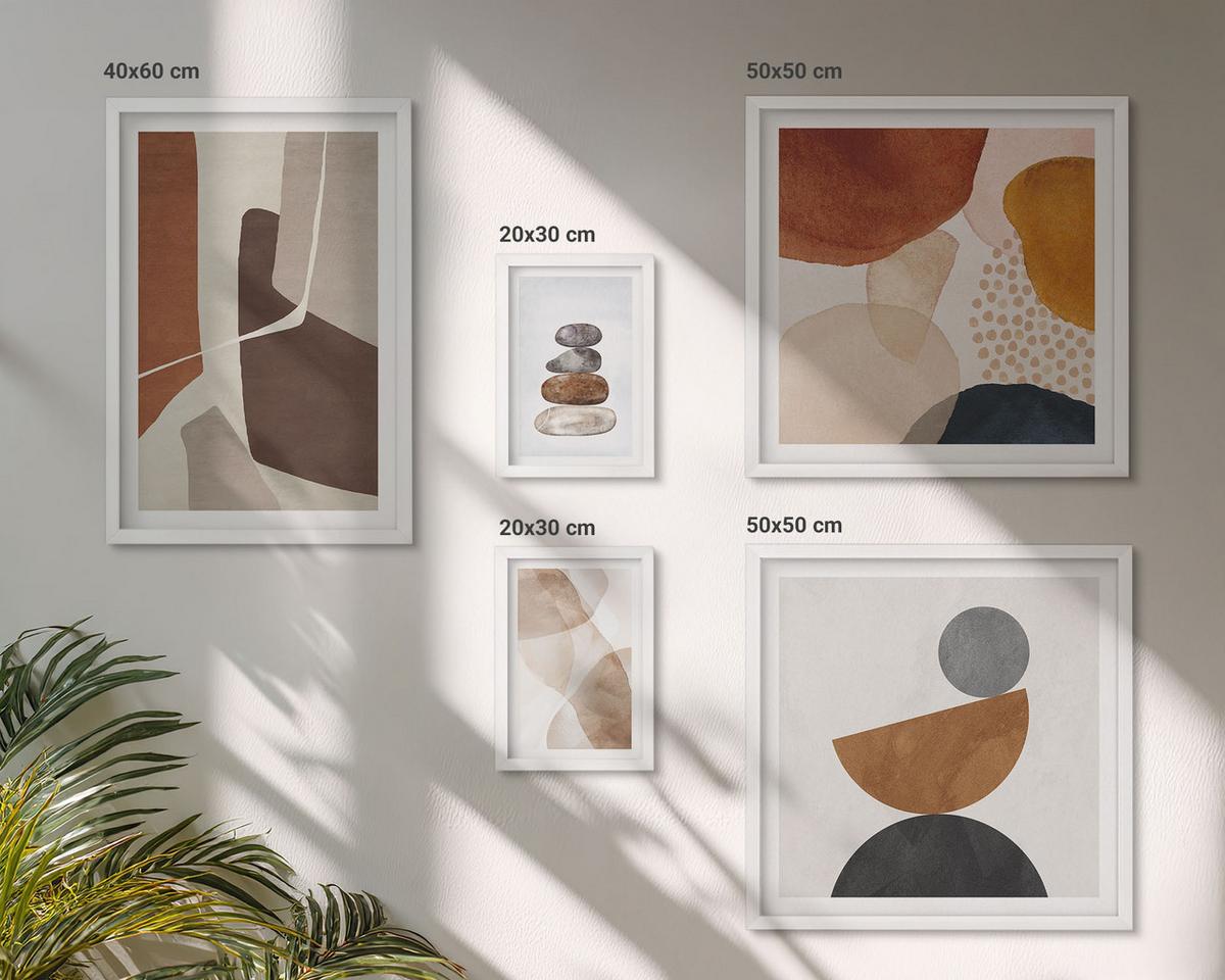 BILDER SET 5er Set - 50x50 cm & 20x30 cm & 40x60 cm Weißer Rahmen - Abstrakte Malerei Dekorationen - Weiß, Kunststoff (40/60cm) - TULUP