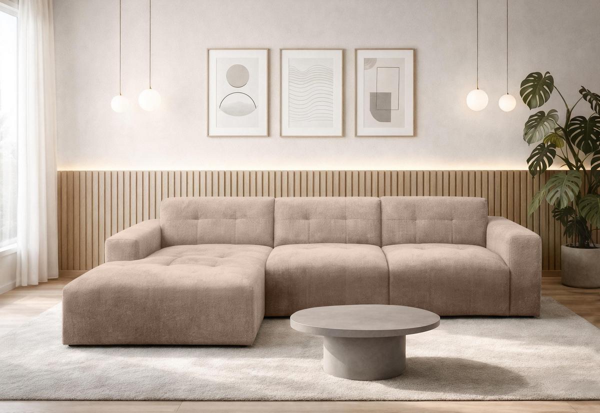 ECKSOFA L Form Corlu Braun 310/165/78 cm – stilvolle kleine Eckcouch Links - Schwarz/Braun, Kunststoff/Textil (310/165cm) - AX Living