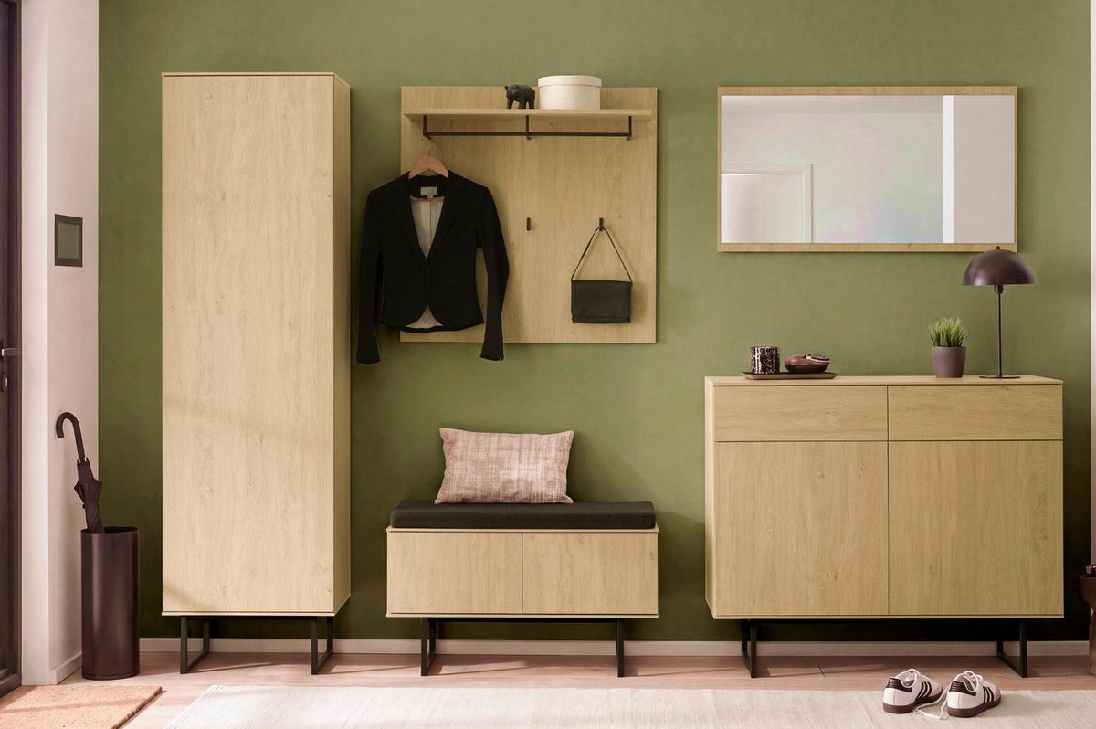 GARDEROBE-SET Stone Eiche 6-teilig 283 cm, Komplettset mit viel Stauraum - Eichefarben/Schwarz, Holzwerkstoff/Metall (283/200/40cm) - Furn.Design