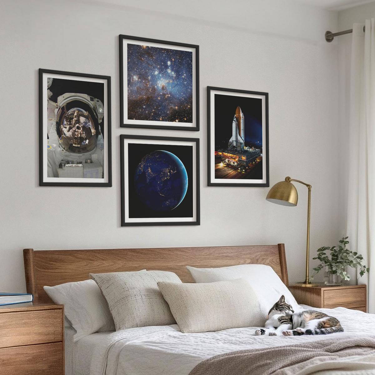 BILDER SET 4er Set - 50x50 cm & 40x60 cm Schwarzer Rahmen - Weltraum Erde Astronaut Rakete - Schwarz, Kunststoff (50/50cm) - TULUP