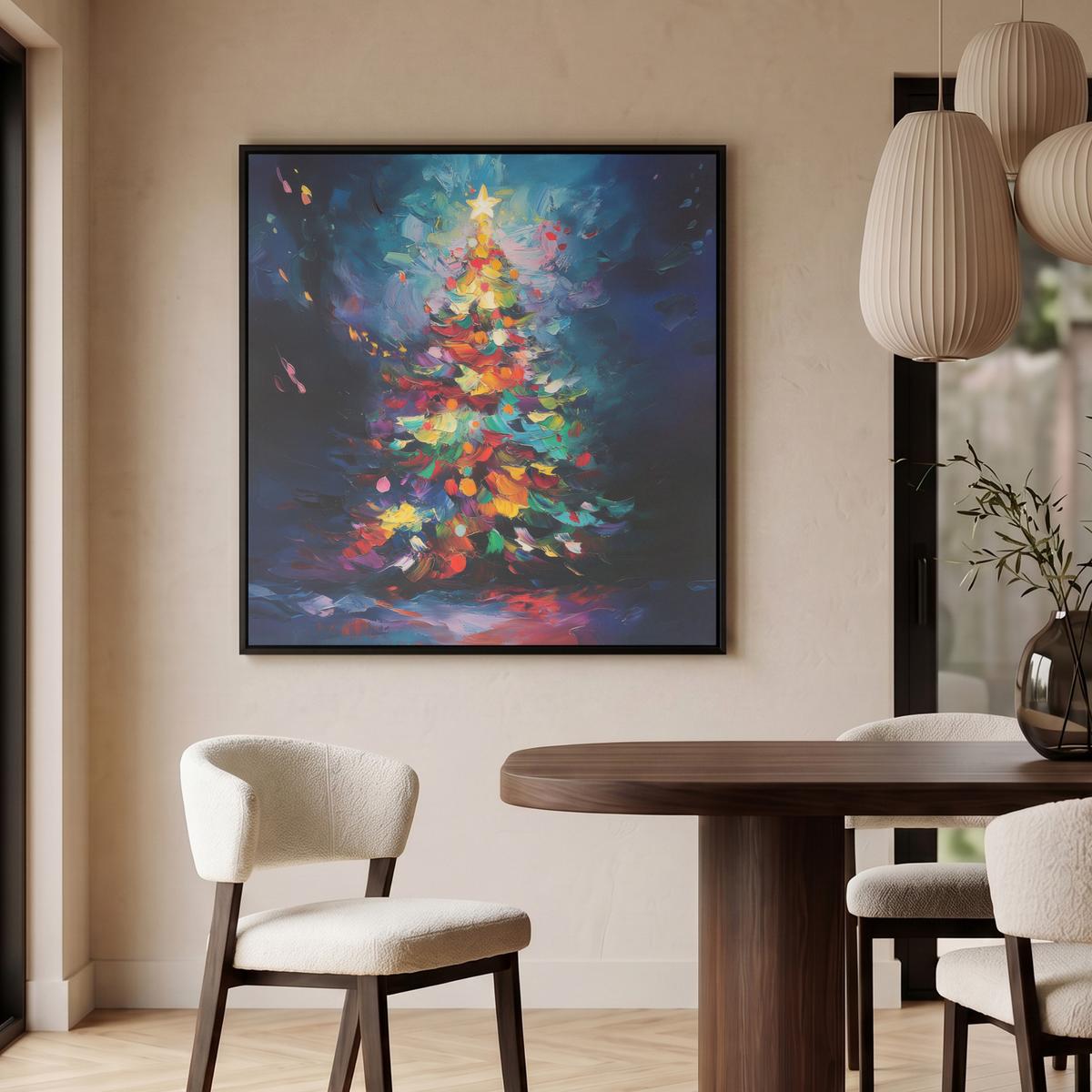 LEINWAND Bilder mit Rahmen - Weihnachtsbaum - Weihnachten - Abstrakt - Farbenfroh - 90x90 - Multicolor, Textil (90/90cm) - MuchoWow