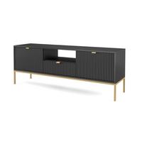 LOWBOARD Eternas 2T 1S Schwarz 154/56/39 cm – goldene Füße, mit geriffelten Fronten und offener Ablage - Goldfarben/Schwarz, Holzwerkstoff (154/56/39cm) - AX Living