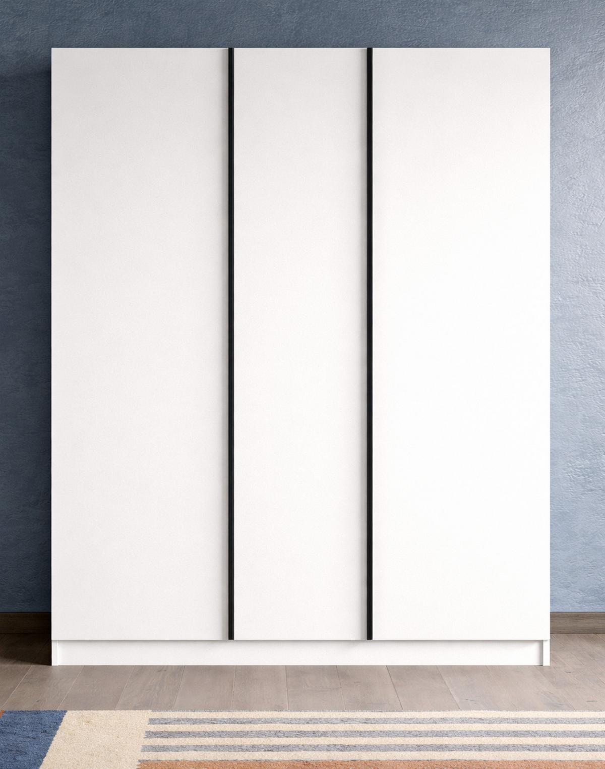 KLEIDERSCHRANK weiß 3-türig 130 x 183 cm, Drehtürenschrank inklusive Einlegeböden - Schwarz/Weiß, Holzwerkstoff/Kunststoff (130/183/53cm) - Inn.Furn