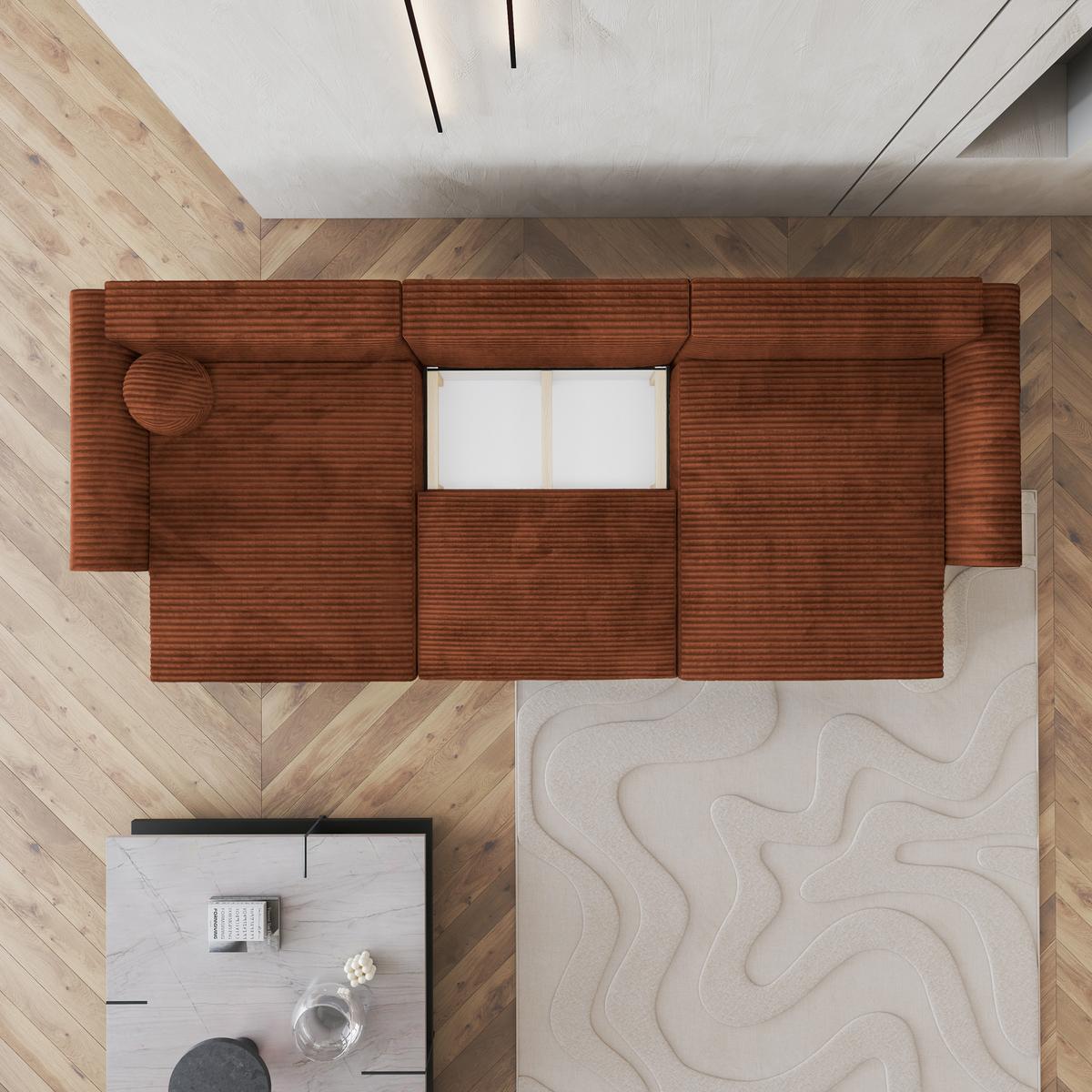 WOHNLANDSCHAFT FENTO Braun Kordstoff mit Schlaffunktion - Braun, Holz (347/90/148cm) - MASSENO
