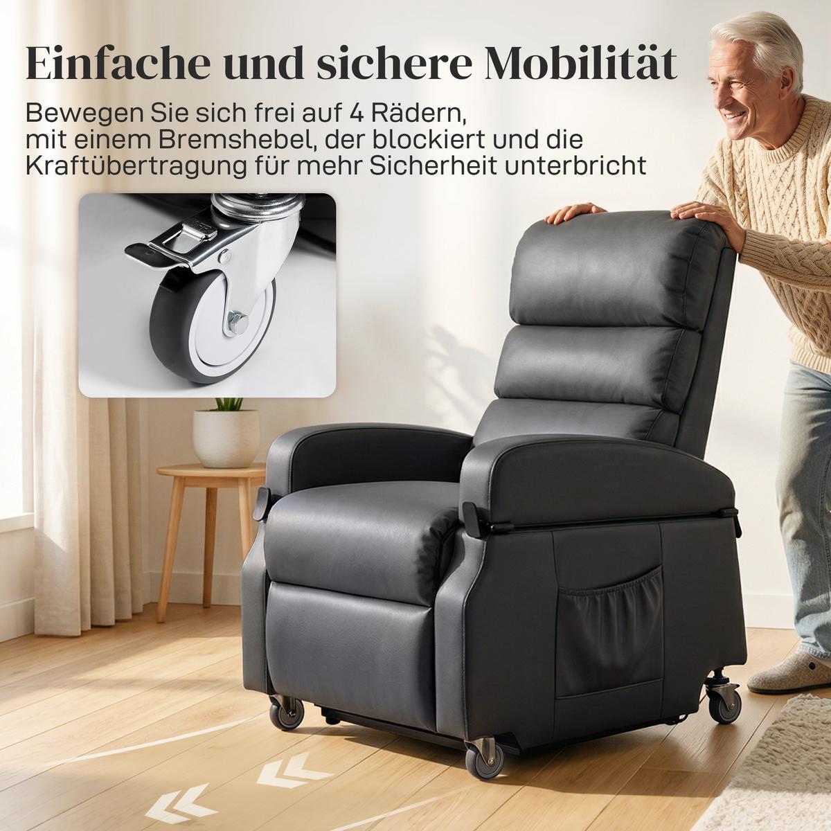 FERNSEHSESSEL mit Aufstehfunktion Dunkelgrau - Dunkelgrau, Kunststoff/Metall (78/110/98cm) - HOMCOM