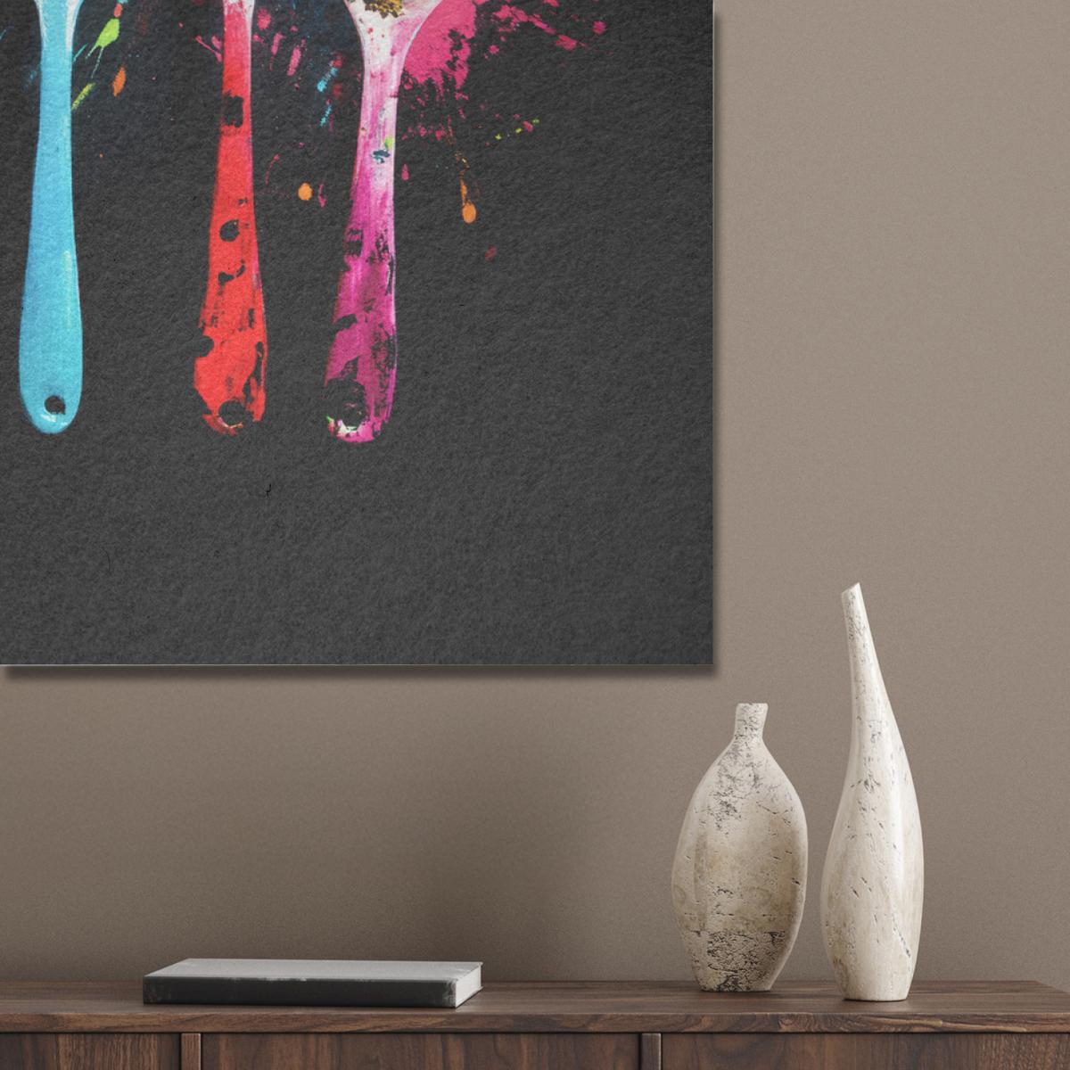 AKUSTIKBILD Löffel - Gewürze - Modern - Graffiti - Farbe - Farbenfroh Wandbild Wohnzimmer 100x70 cm - Multicolor, Textil (100/70/0.9cm) - MuchoWow
