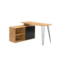 SCHREIBTISCH BRADANO, MDF, mit Ablagen, Eiche-Schwarz, 130 x 110 x 74,5 cm - Schwarz/Braun, Holzwerkstoff/Metall (110/130/74.5cm) - KADIMA DESIGN