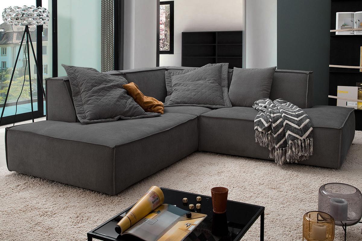ECKSOFA SAMU Anthrazit Webstoff - Anthrazit/Schwarz, Textil (226/224cm) - KAWOLA