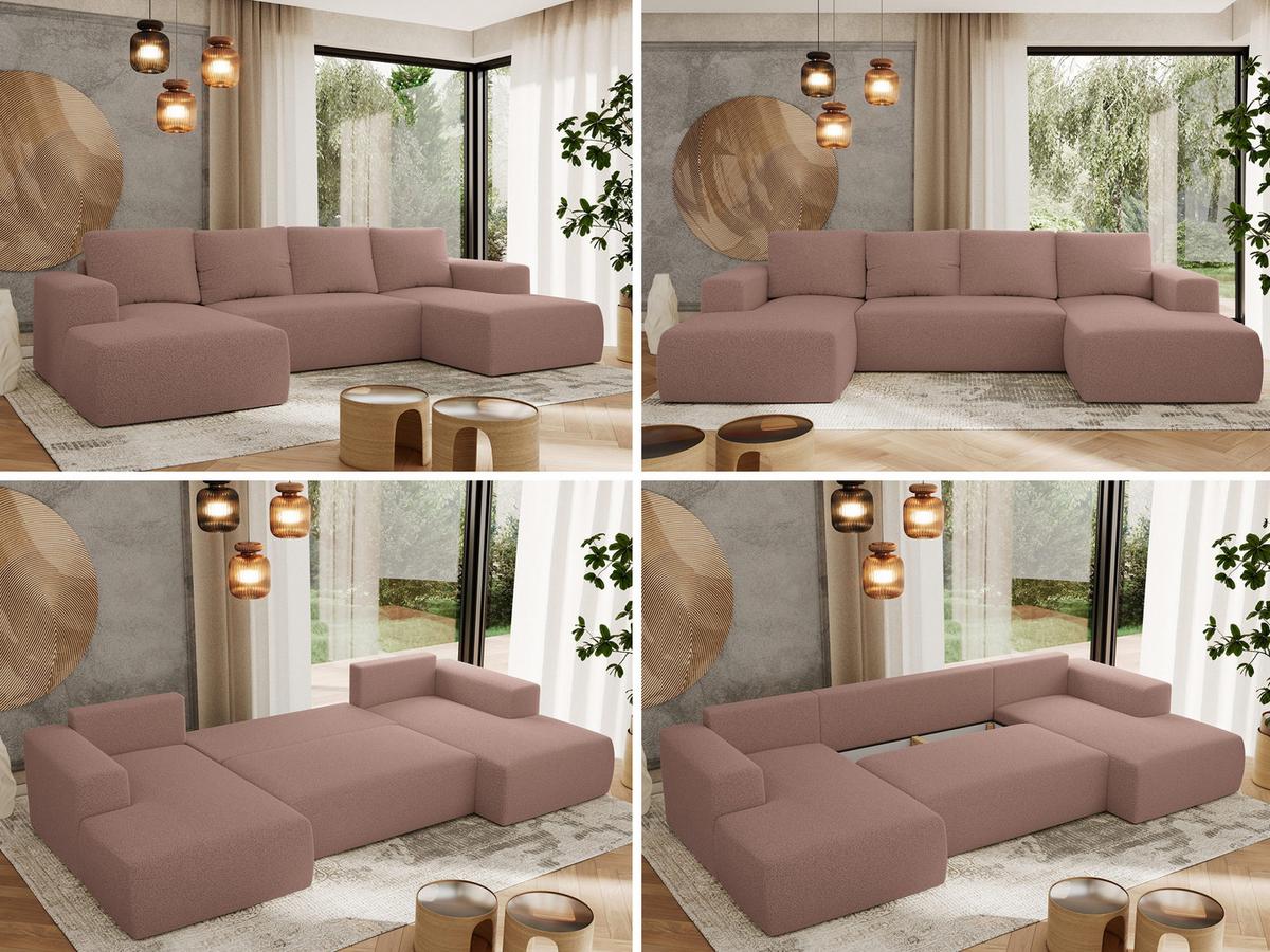 WOHNLANDSCHAFT TRENTINO U Rosa Boucle - Schwarz/Rosa, Kunststoff/Textil (334/91/163cm) - MKS