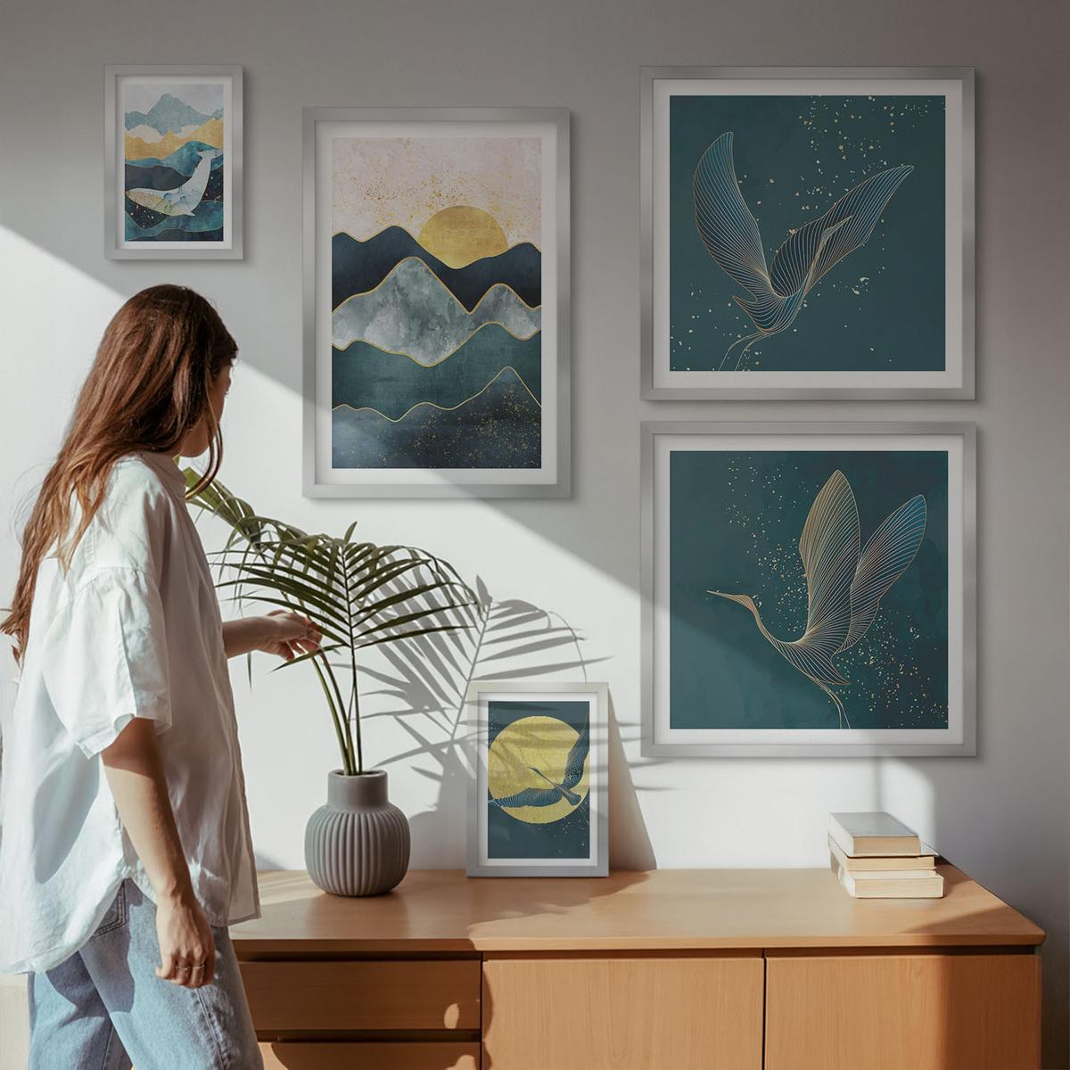 BILDER SET 5er Set - 50x50 cm & 20x30 cm & 40x60 cm Silberner Rahmen - Familie, Liebe, Wärme, Zuhause - Silberfarben, Kunststoff (40/60cm) - TULUP