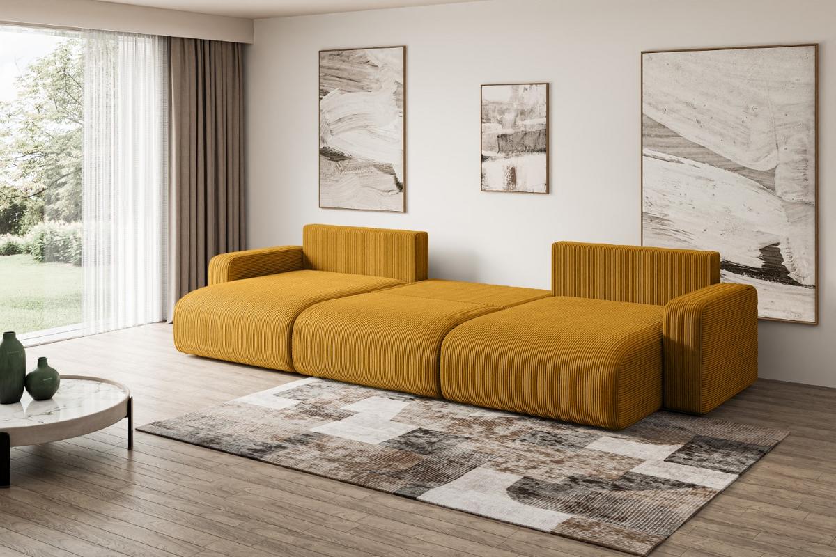 WOHNLANDSCHAFT mit Schlaffunktion und Bettkasten KLEEA-U - 347x143x83 cm Senfgelb Cord - Gelb/Schwarz, Holzwerkstoff/Kunststoff (347/83/143cm) - ALTDECOR