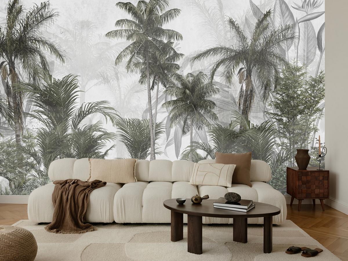 FOTOTAPETE für Wohnzimmer Natur Hohe Palmen Bäume Tropisch 100x70 - Grau/Grün, Papier (100/70cm) - Muralo