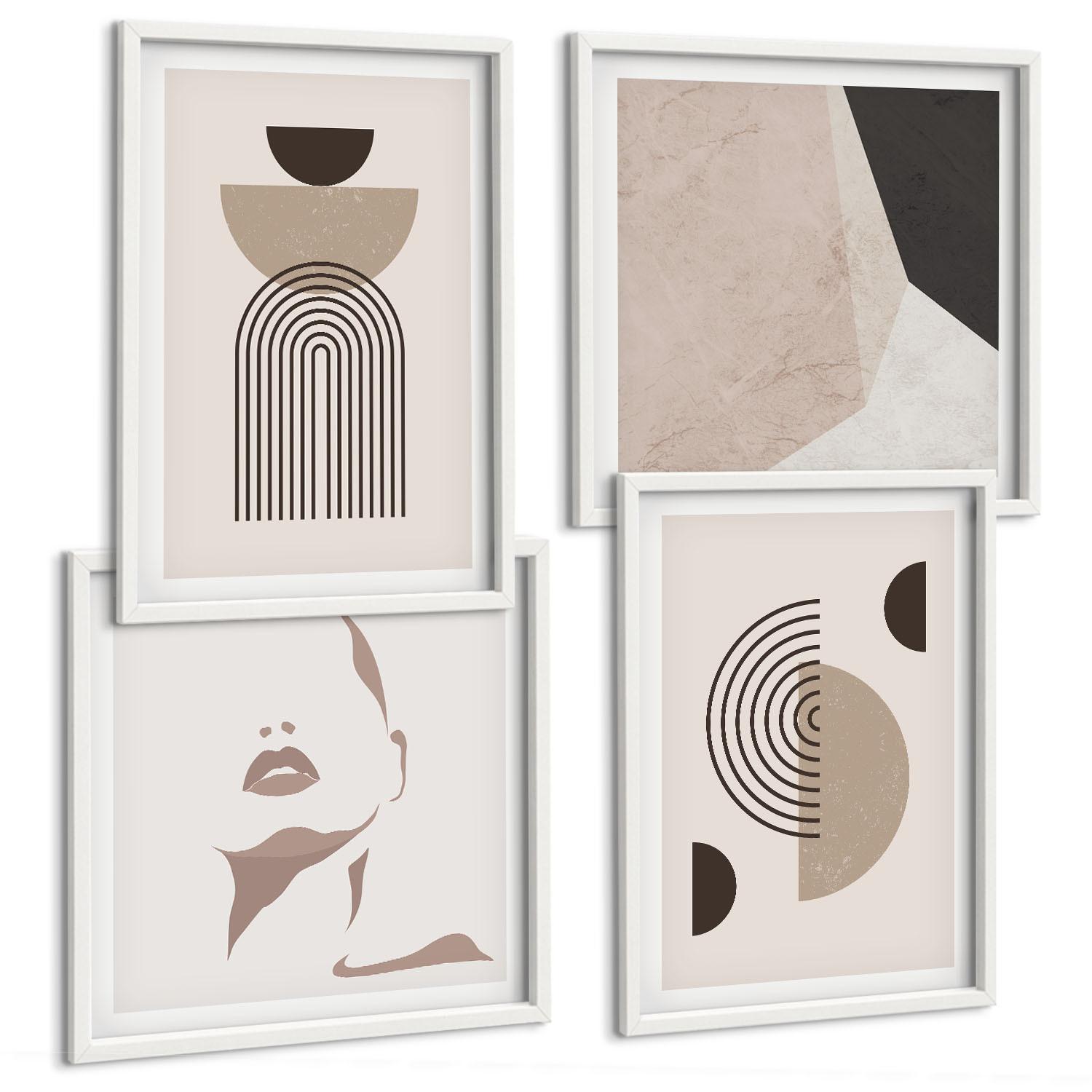 BILDER SET 4er Set - 50x50 cm & 40x60 cm Weißer Rahmen - Abstrakte Gesichtsformen - Weiß, Kunststoff (50/50cm) - TULUP