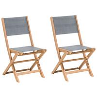 GARTENSTUHL 2er-Set Akazienholz hellbraun Cesana - Hellbraun/Grau, Holz (57/90/50cm) - Beliani