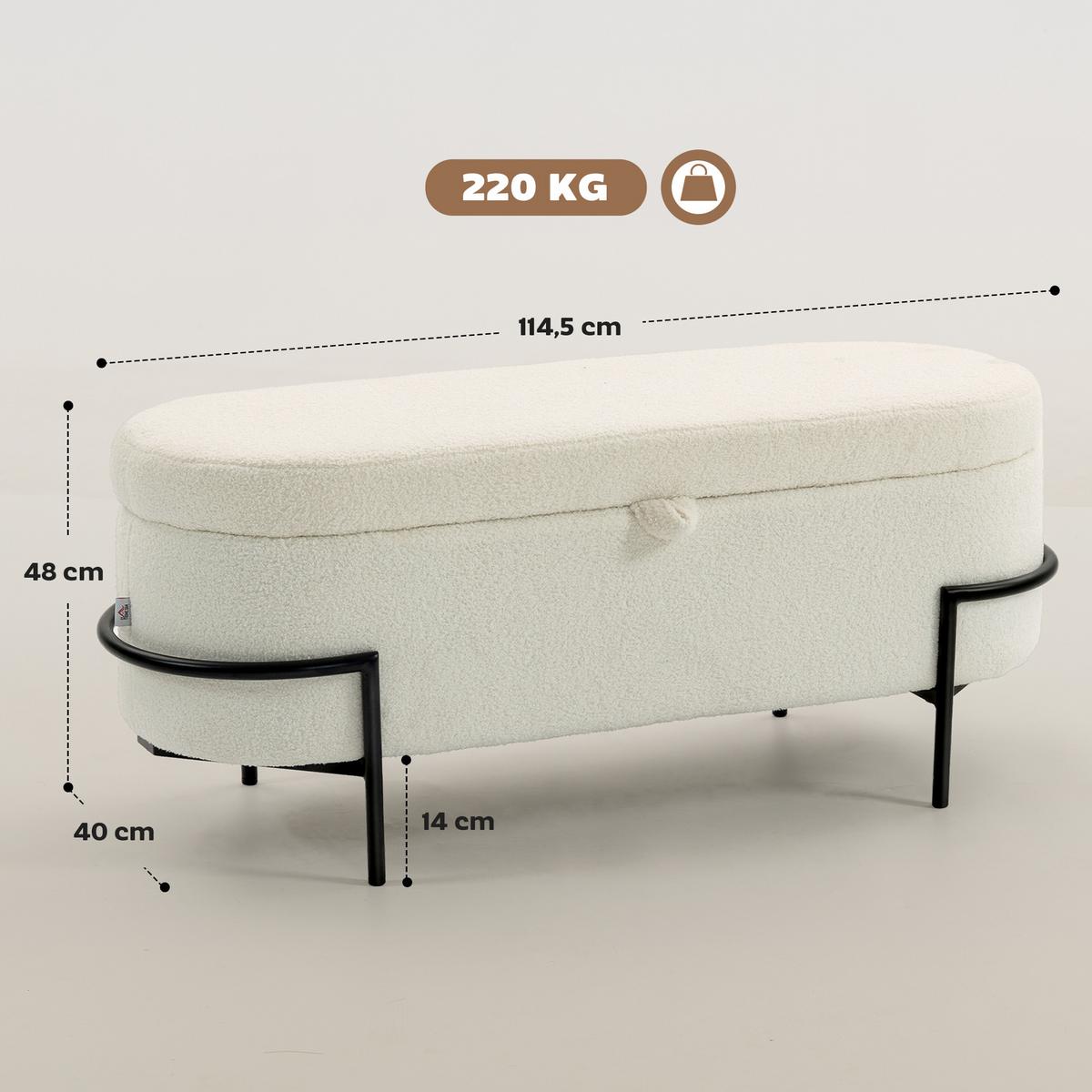 TRUHENBANK Fleece-Optik Creme - Creme/Schwarz, Textil (40/48/114.5cm) - HOMCOM