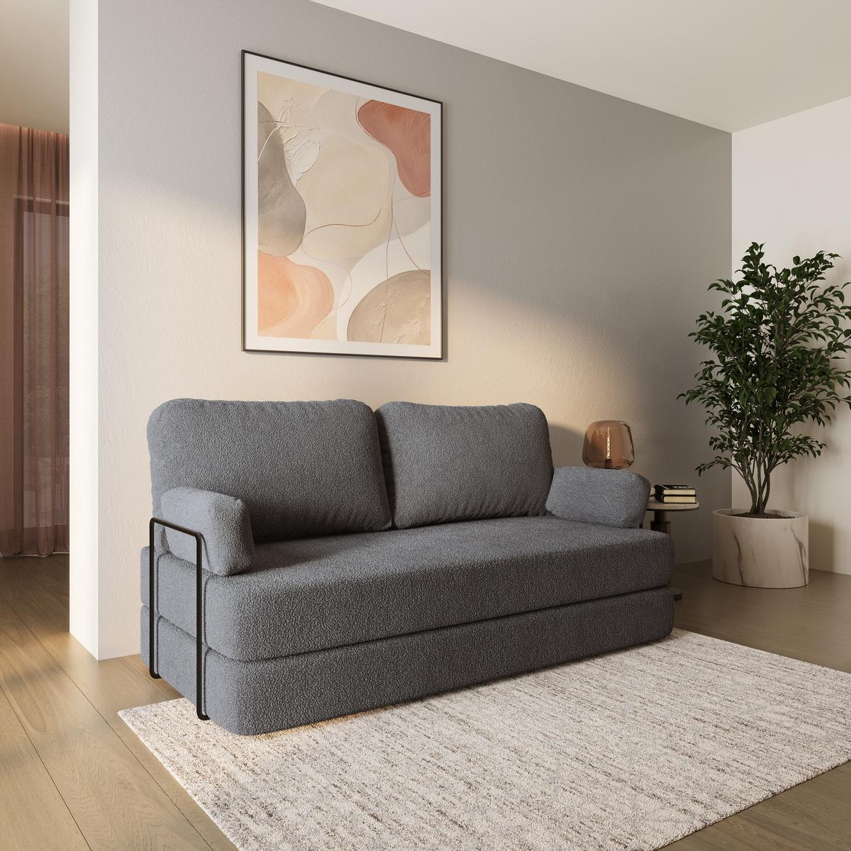 BETTSOFA NIKSI aus Schaumstoff Bucle-Stoff Grau Schlaffunktion - Grau, Textil (170/86/80cm) - MASSENO