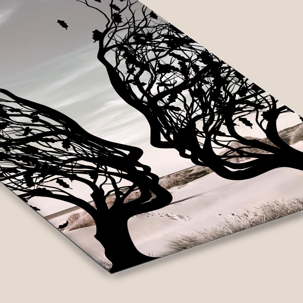 POSTER MIT RAHMENGERAHMTES BILD Strand - Meer - Menschen - Baum - Moderne Kunst 60x90 cm - Hellgrau, Papier (60/90cm) - MuchoWow