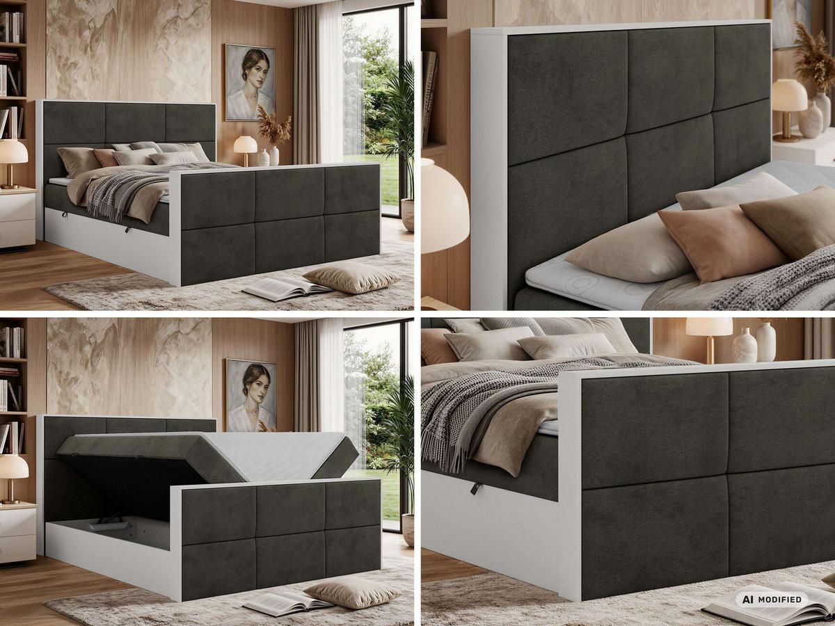 BOXBETT DELVIT DUO 140/200 - Dunkelgrau Velvet - Topper Visco - H3 - Dunkelgrau/Anthrazit, Kunststoff/Textil (140/200cm) - MKS