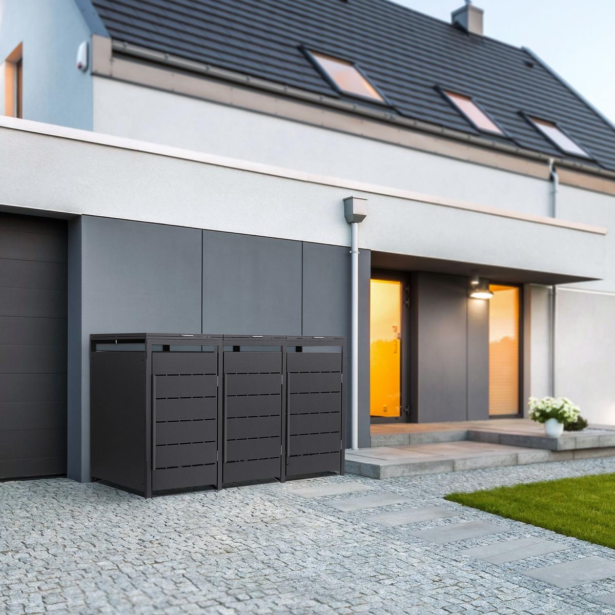 MÜLLTONNENBOX 3er 240L 196x80x120 cm Anthrazit aus Stahl wetterfest - Anthrazit, Metall (80/120/196cm) - ML-DESIGN