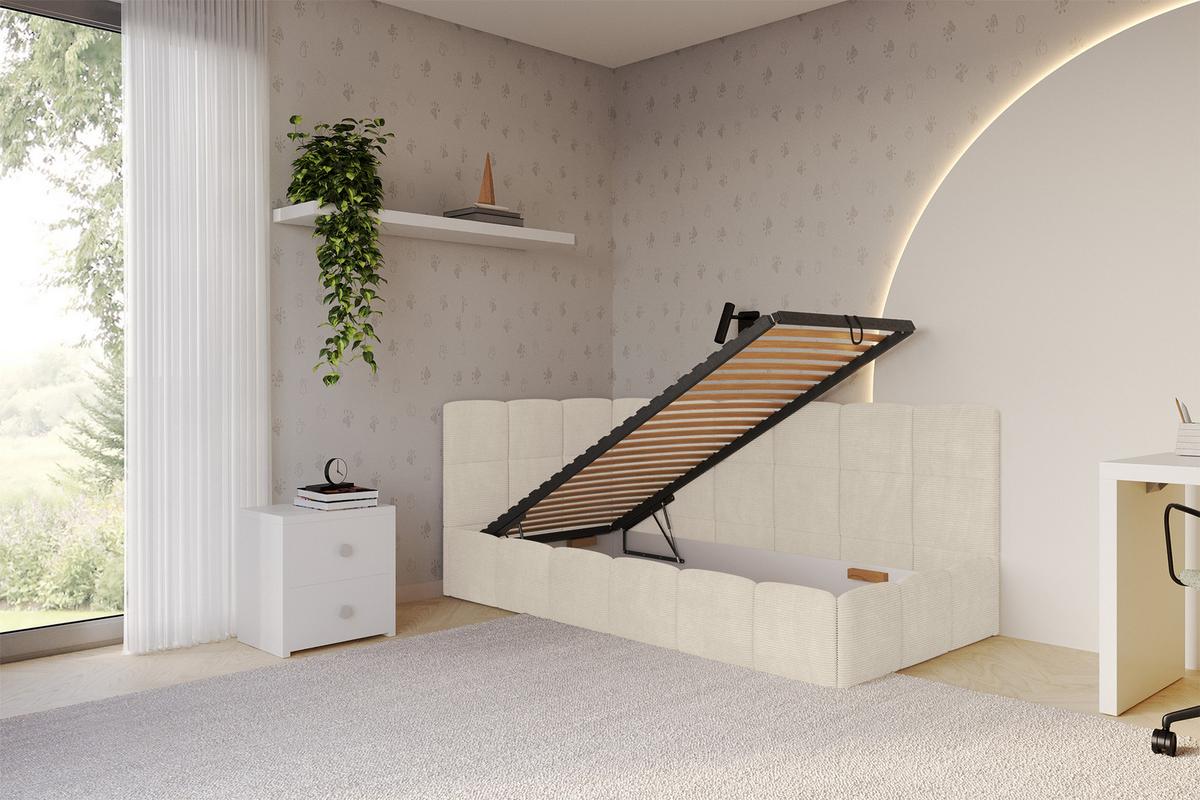 EINZELBETT Jugendbett mit Bettkasten Rechts, mit Matratze - LIVY 100x200 Beige - Sandfarben, Holzwerkstoff/Textil (100/200cm) - ALTDECOR