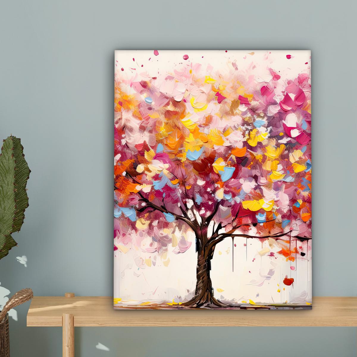 LEINWANDBILD Aquarell - Baum - Kunst - Abstrakt Room Decor 30x40 cm - Rosa, Textil (30/40cm) - MuchoWow