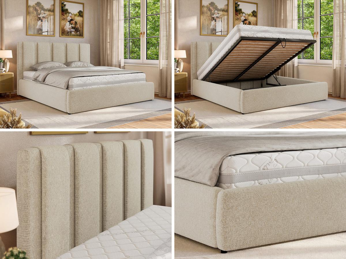 POLSTERBETT SAVINO CLASSIC 140/200 - Creme Struktur - Multipocket-Matratze - Creme, Textil (140/200cm) - MKS