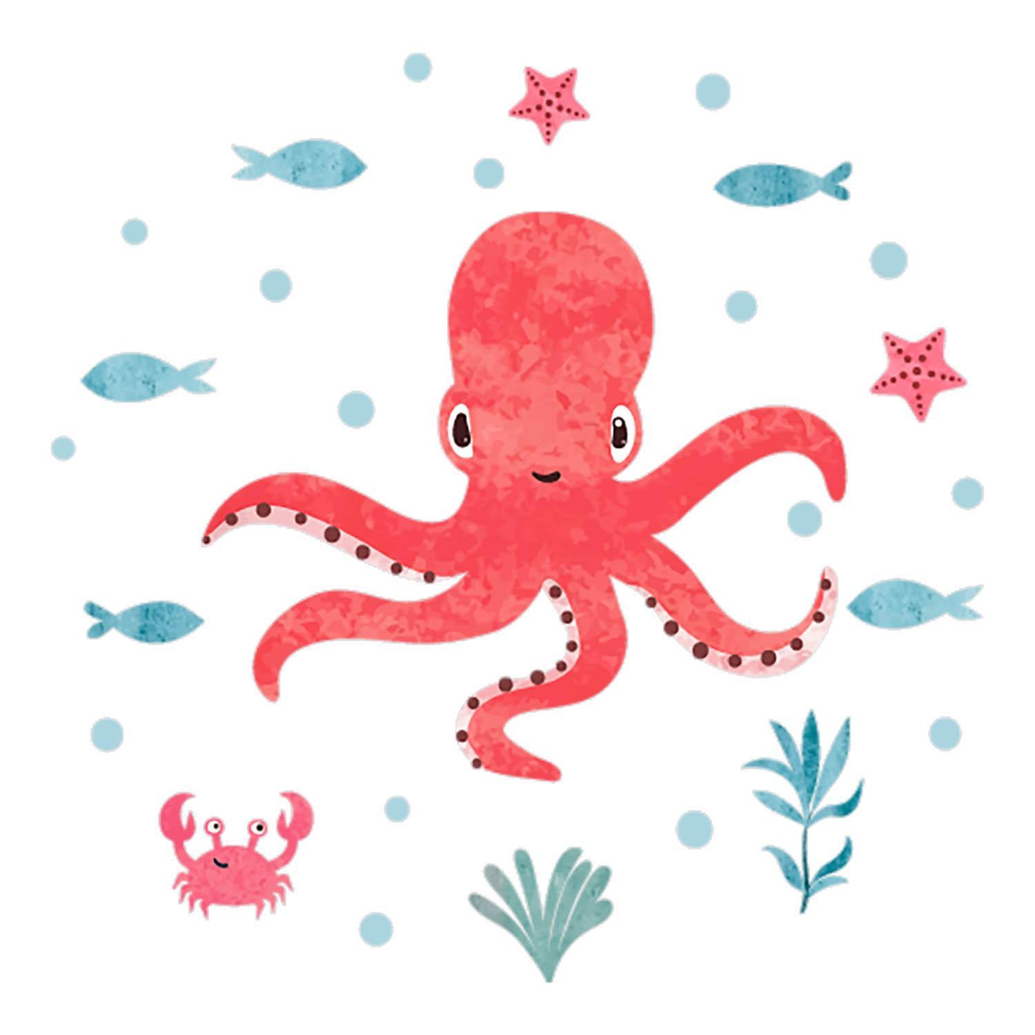 WANDAUFKLEBER 100x106cm - Oktopus - Multicolor, Kunststoff (100/106/0.1cm) - Wallfluent