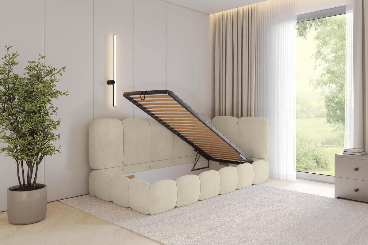 EINZELLBETT Jugendbett mit Bettkasten, Links - AVRY 80x200 Beige - Beige, Holzwerkstoff/Textil (80/200cm) - ALTDECOR