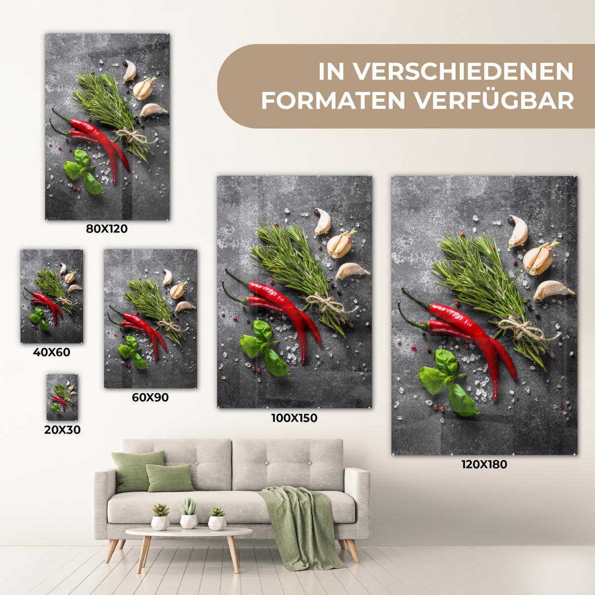 ACRYLGLASBILD Pfeffer - Kräuter - Gewürze - Beton 80x120 cm - Dunkelgrau, Glas (80/120cm) - MuchoWow
